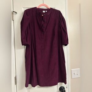 GAP Plum Corduroy Puff Sleeve Dress